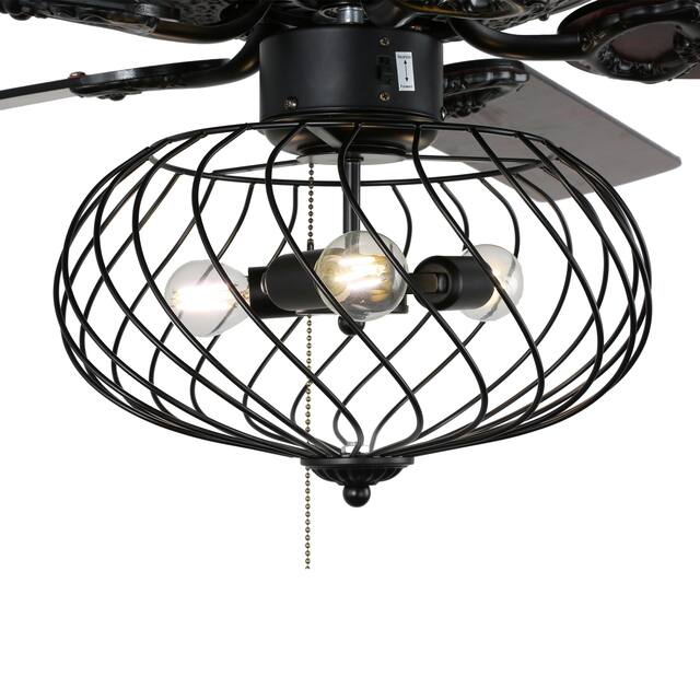 Black Modern Industrial Cage Ceiling Fan with Remote - On Sale
